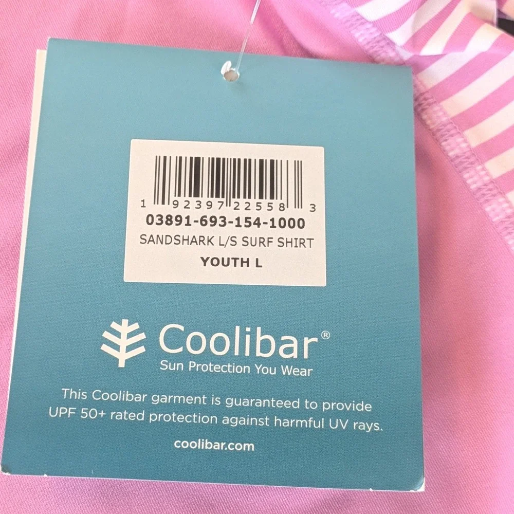 Coolibar Sandshark Youth L Pink Long Sleeve UPF 50 Sun Protection Surf Shirt NEW